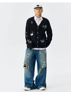 MEDM Floral Butterfly Embroidered Cable Knit Cardigan