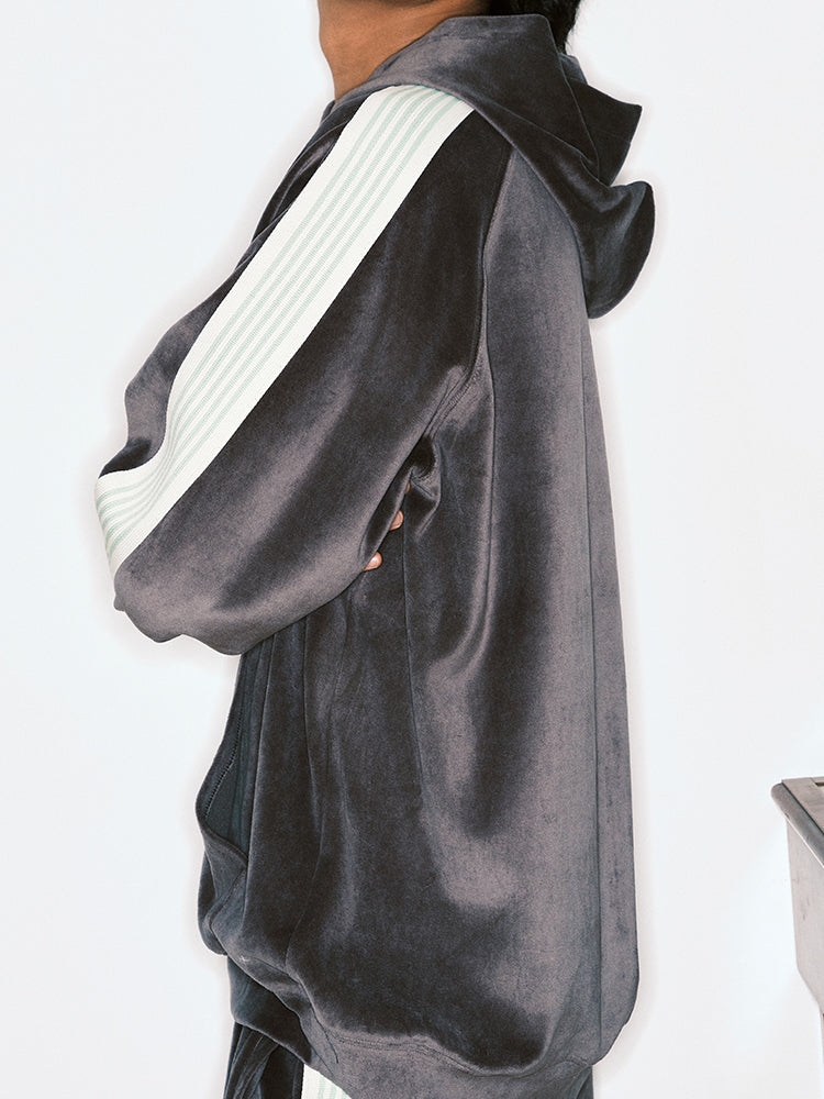 JUST VIBE Side Stripe Velvet Hoodie
