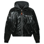 MEDM Layered Hood PU Leather Bomber Jacket