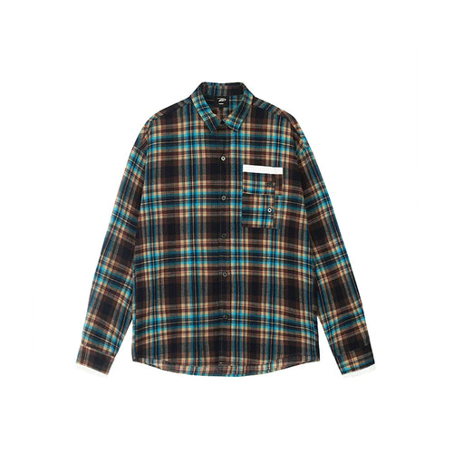 Achock Design Pocket Plaid Long Sleeved Shirt