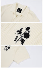 MEDM Rose Embroidered Textured Stripe Knit Polo