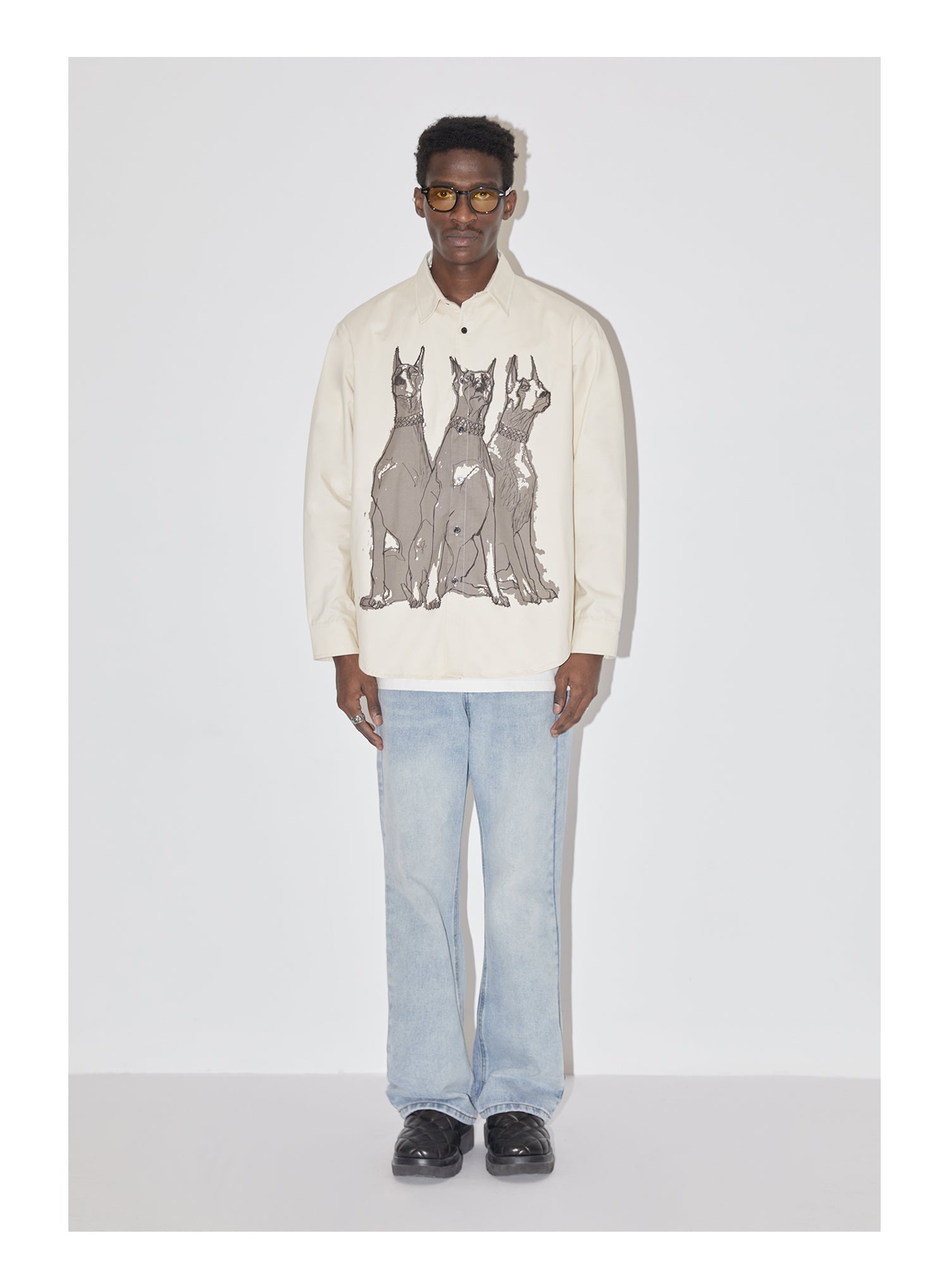 EMPTY REFERENCE Line Drawing Doberman Print Long Sleeved Shirt