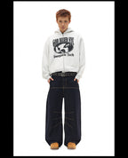 NOVACAM Vintage Print Zip Up Hoodie