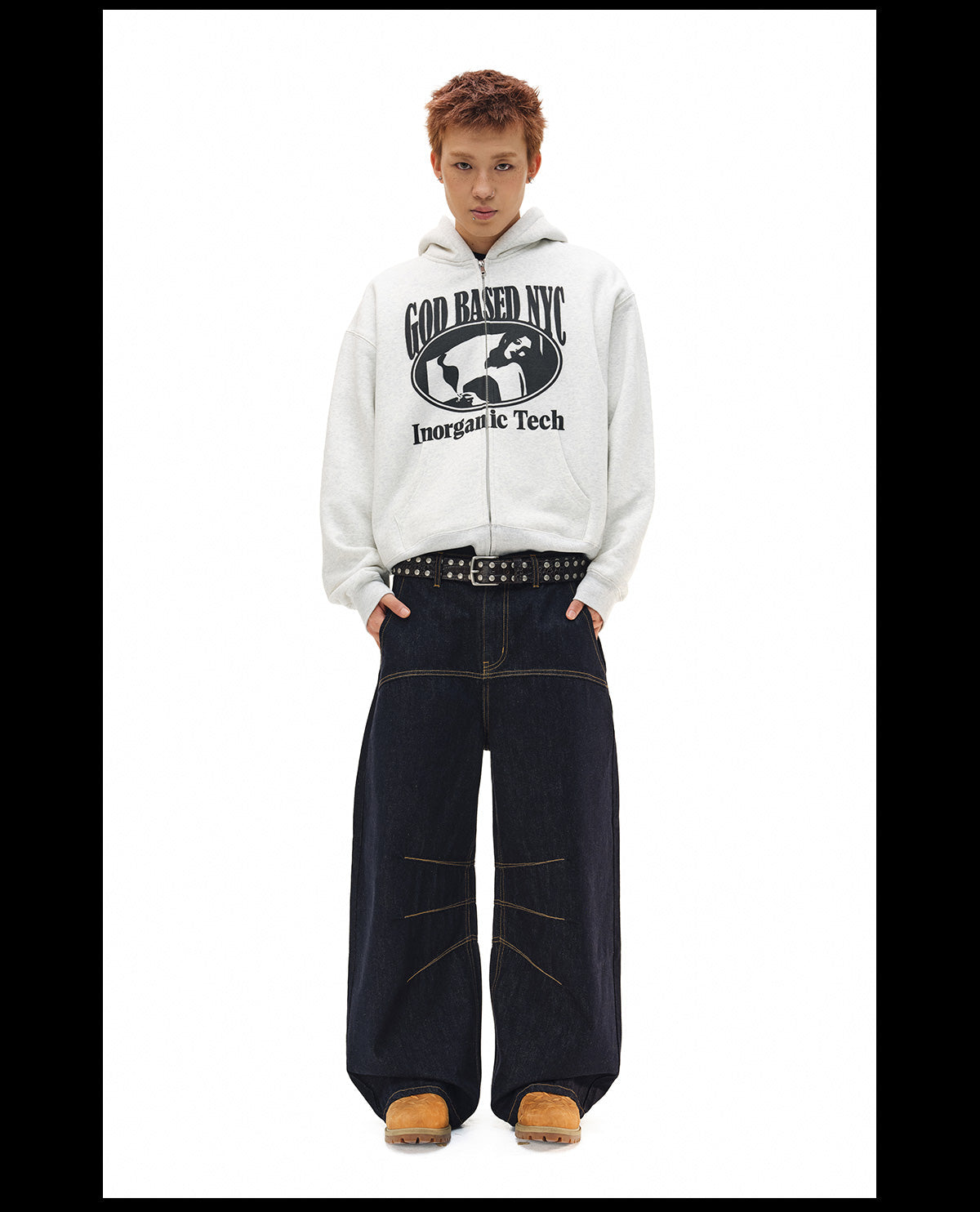 NOVACAM Vintage Print Zip Up Hoodie
