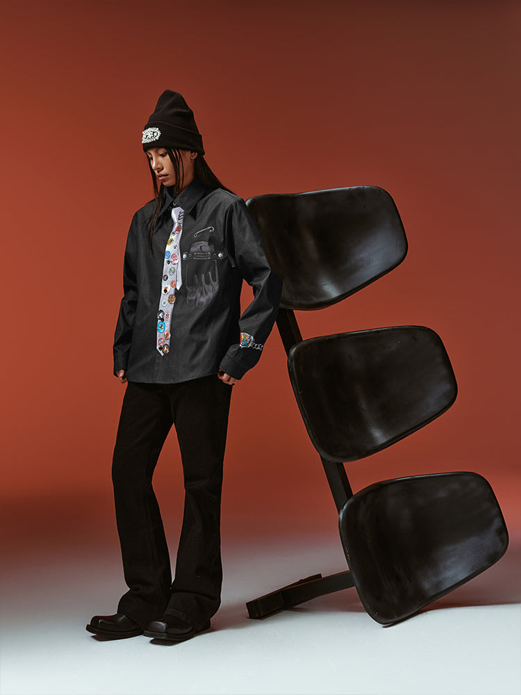 YADcrew 3D-Printed Tie & Badge Long-Sleeve Shirt
