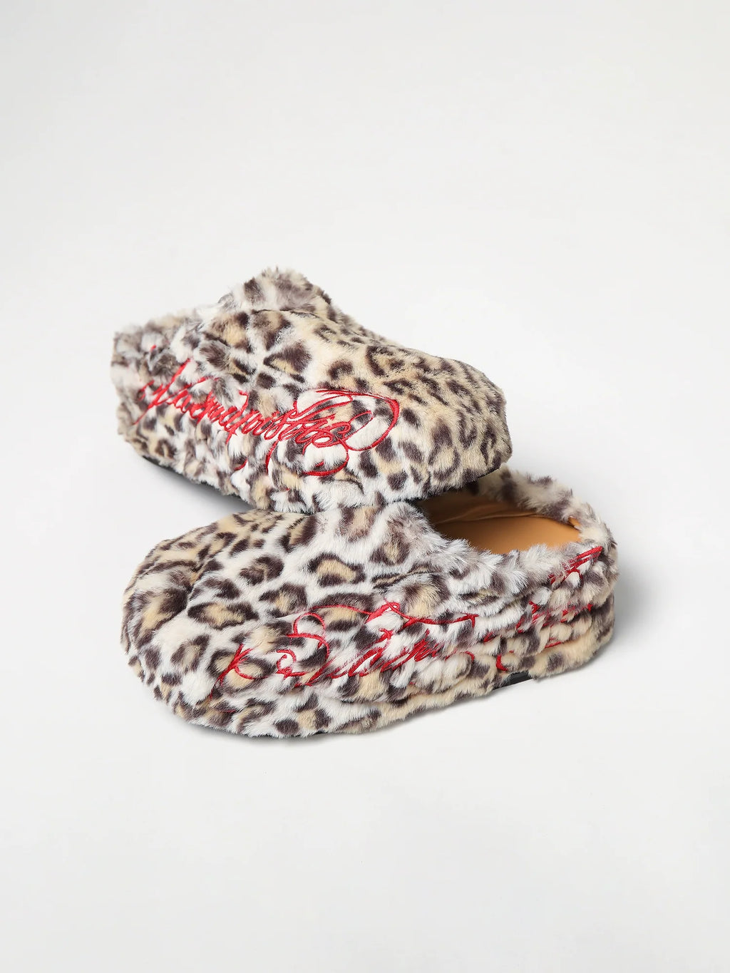 KARMANISTIC Leopard Fur Embroidered Slipper Clogs