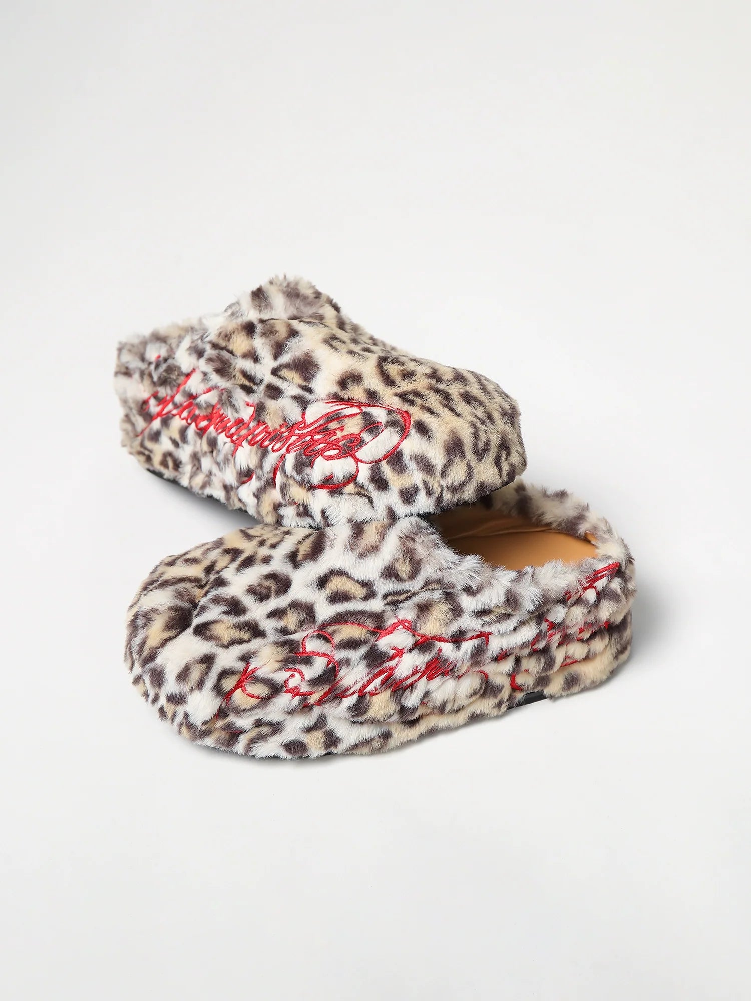 KARMANISTIC Leopard Fur Embroidered Slipper Clogs