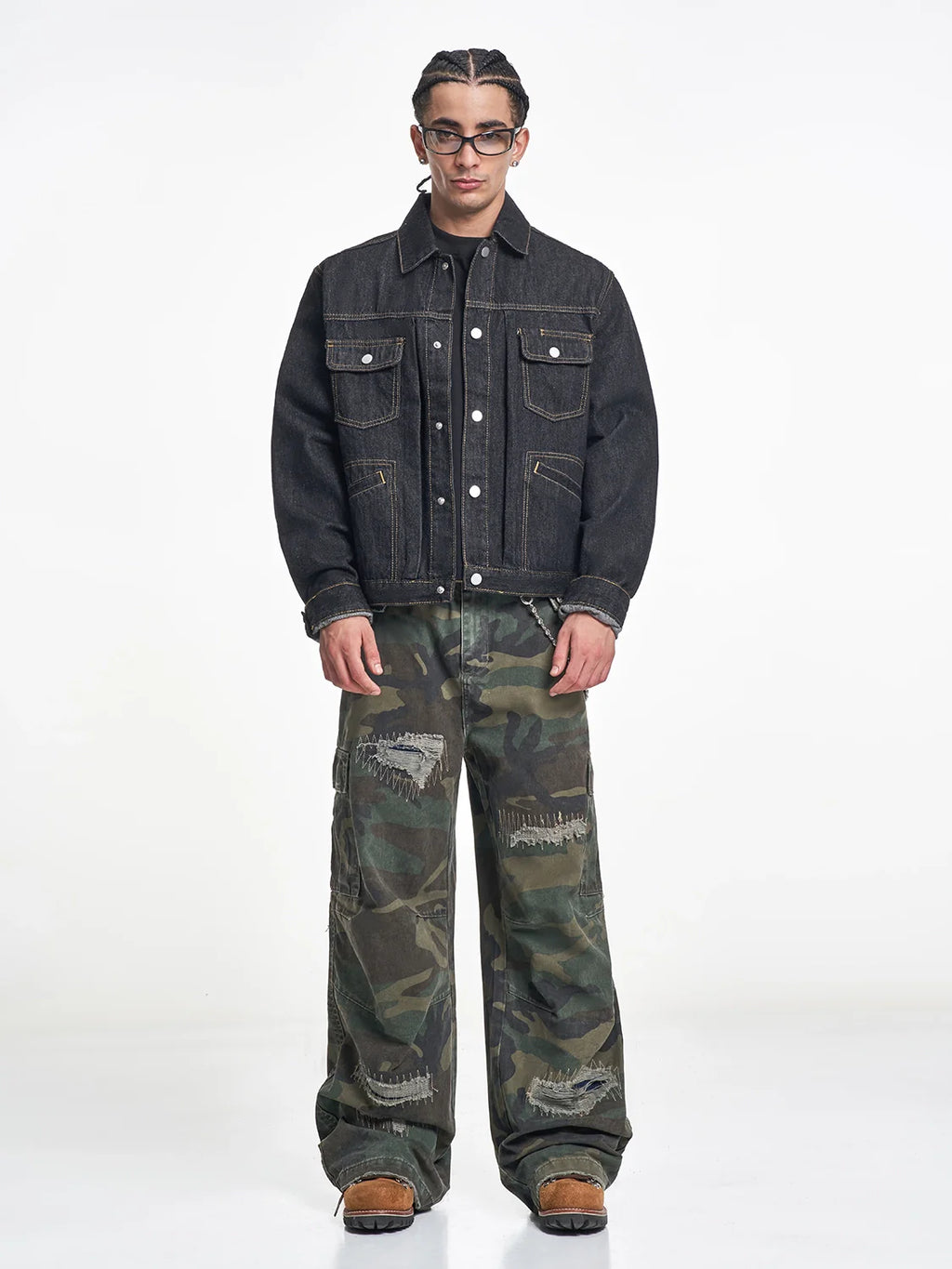F3F Select Orange Stitching Black Denim Jacket