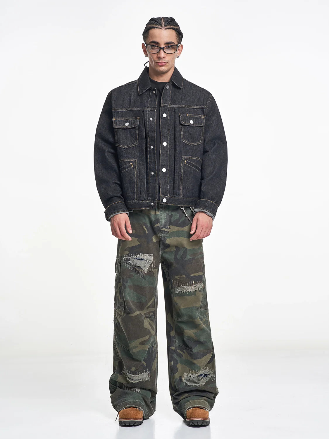 F3F Select Orange Stitching Black Denim Jacket