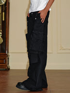 YADcrew Washed Double Pocket Wide Leg Cargo Pants