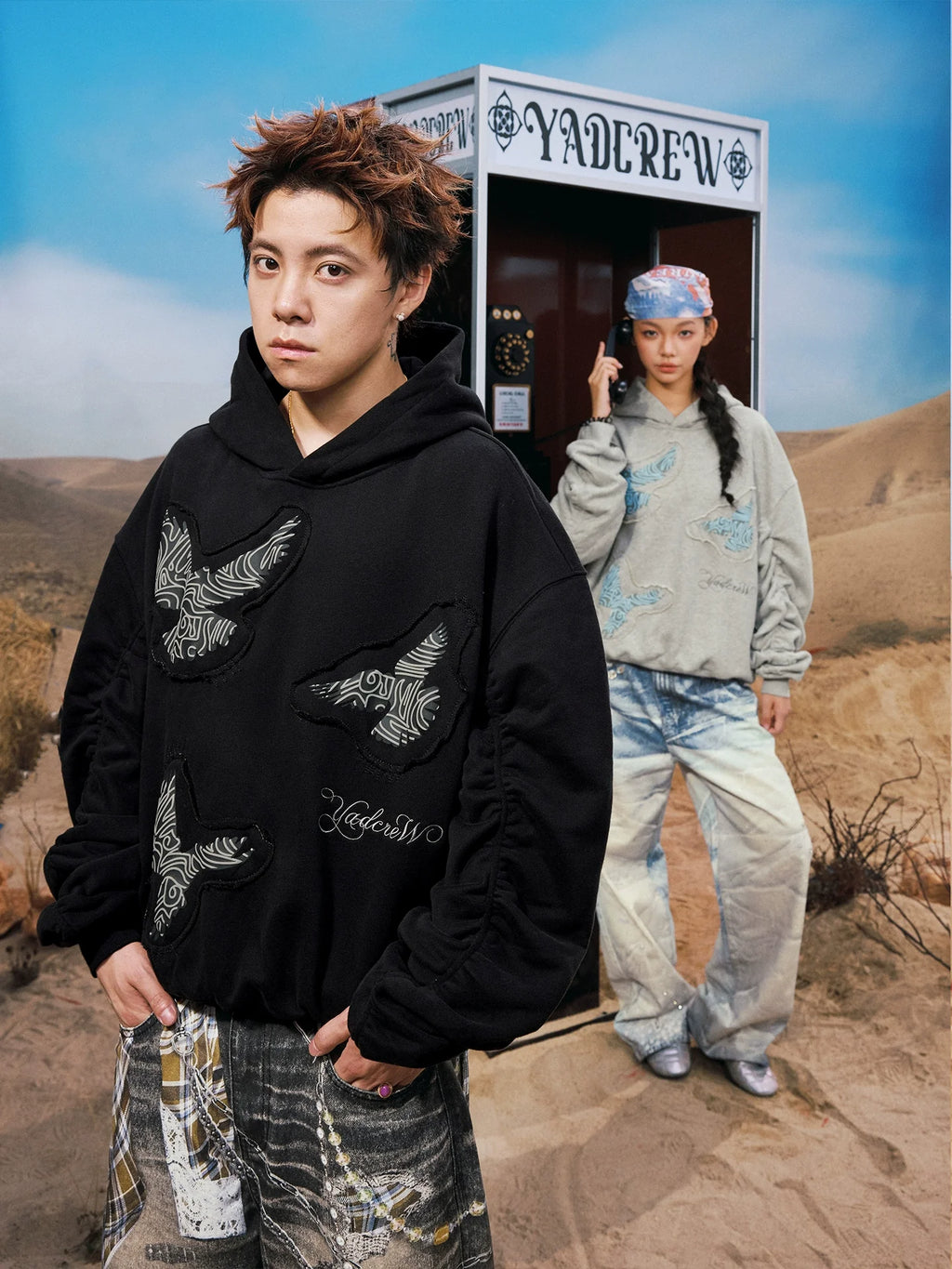 YADcrew Peace Dove Pleated Sleeves Hoodie