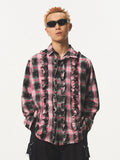 EMPTY REFERENCE Lace Plaid Pink Long Sleeve Shirt