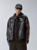 F2CE Embroidery Patch PU Leather Racing Jacket