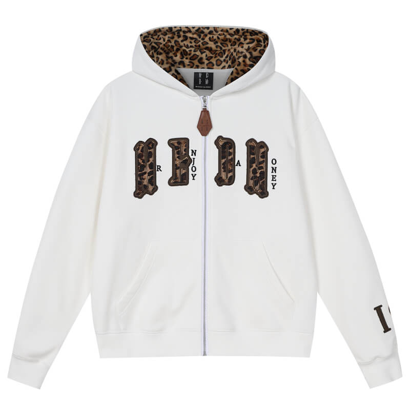 MEDM Leopard Faux Fur Layered Zip Up Hoodie