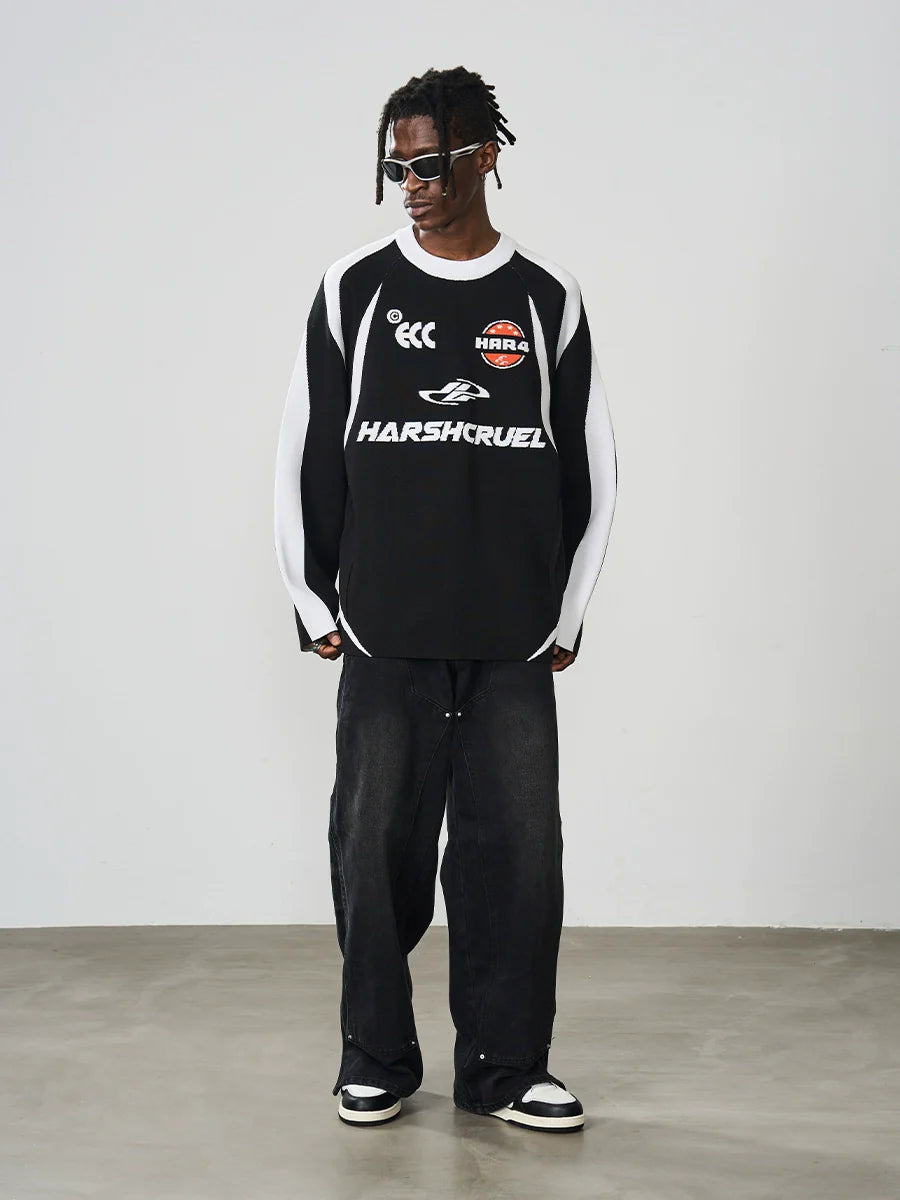 Harsh and Cruel Contrast Splicing Jersey Knit Sweater