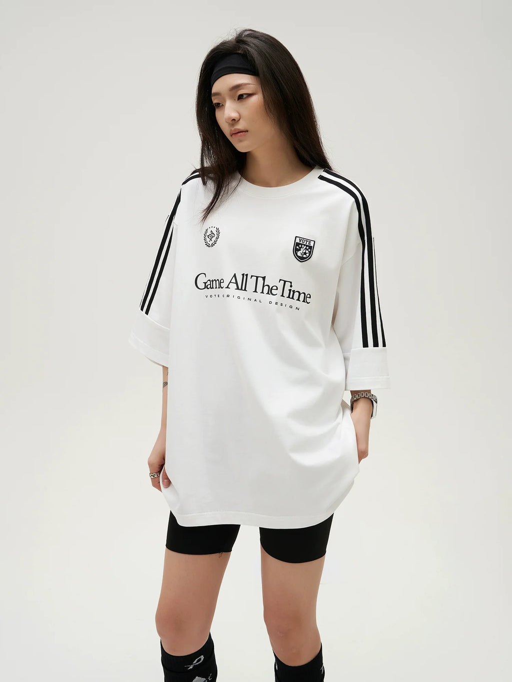 VOTE Black & White Striped Uniform Jersey Tee