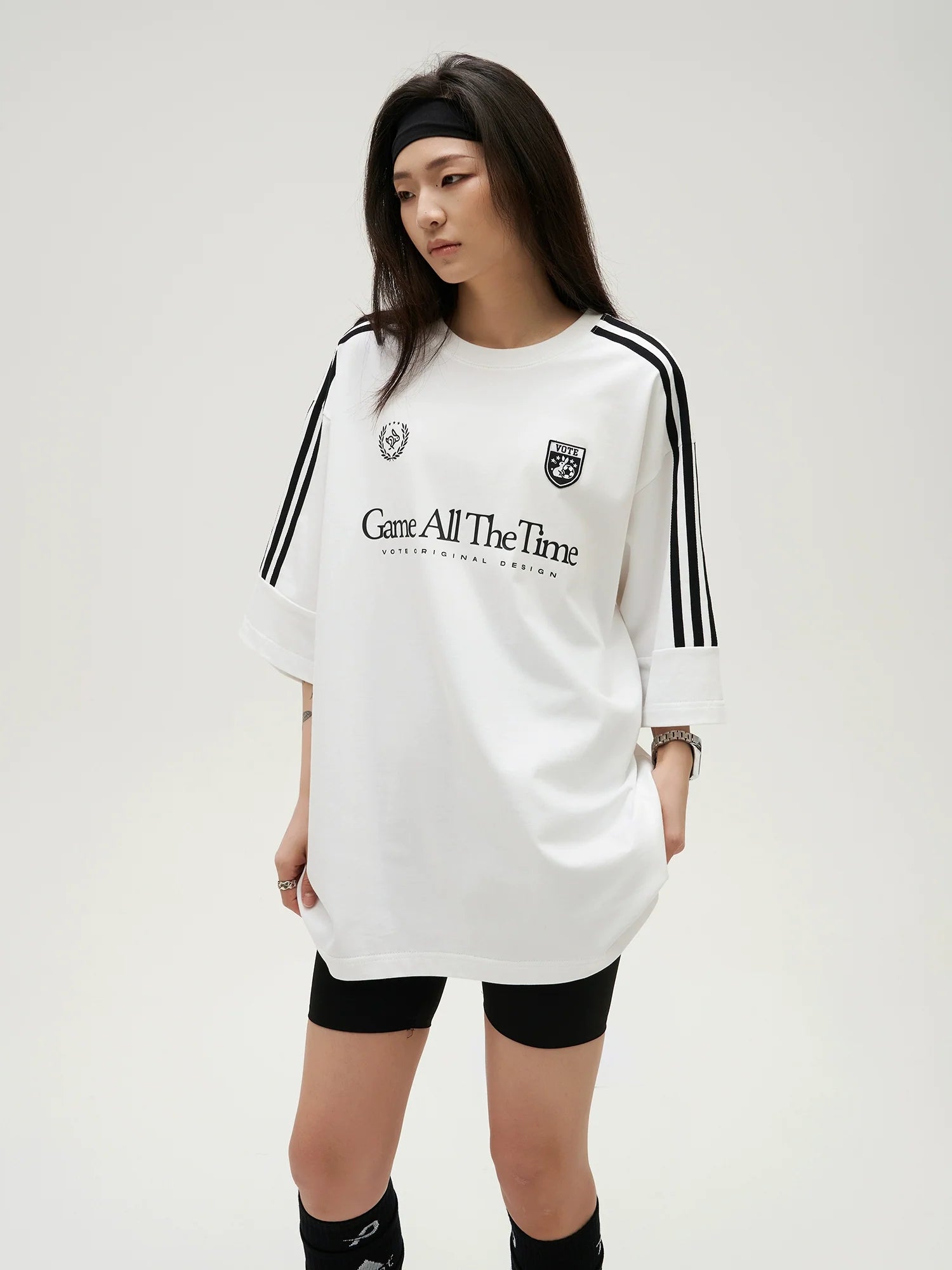 VOTE Black & White Striped Uniform Jersey Tee