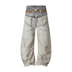 YADcrew Leopard Belt Double Waist 3D Digital Print Machete Jeans