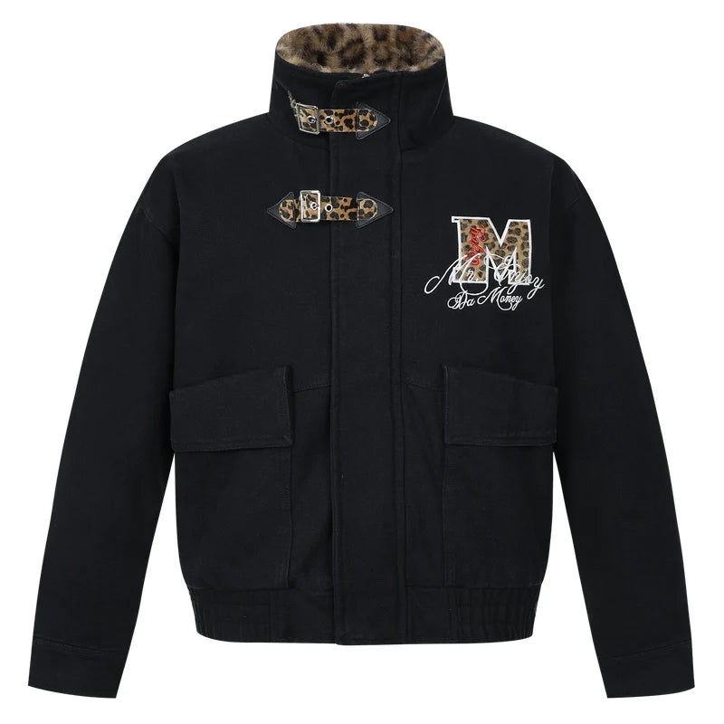 MEDM Leopard Collar Belted Work Jacket