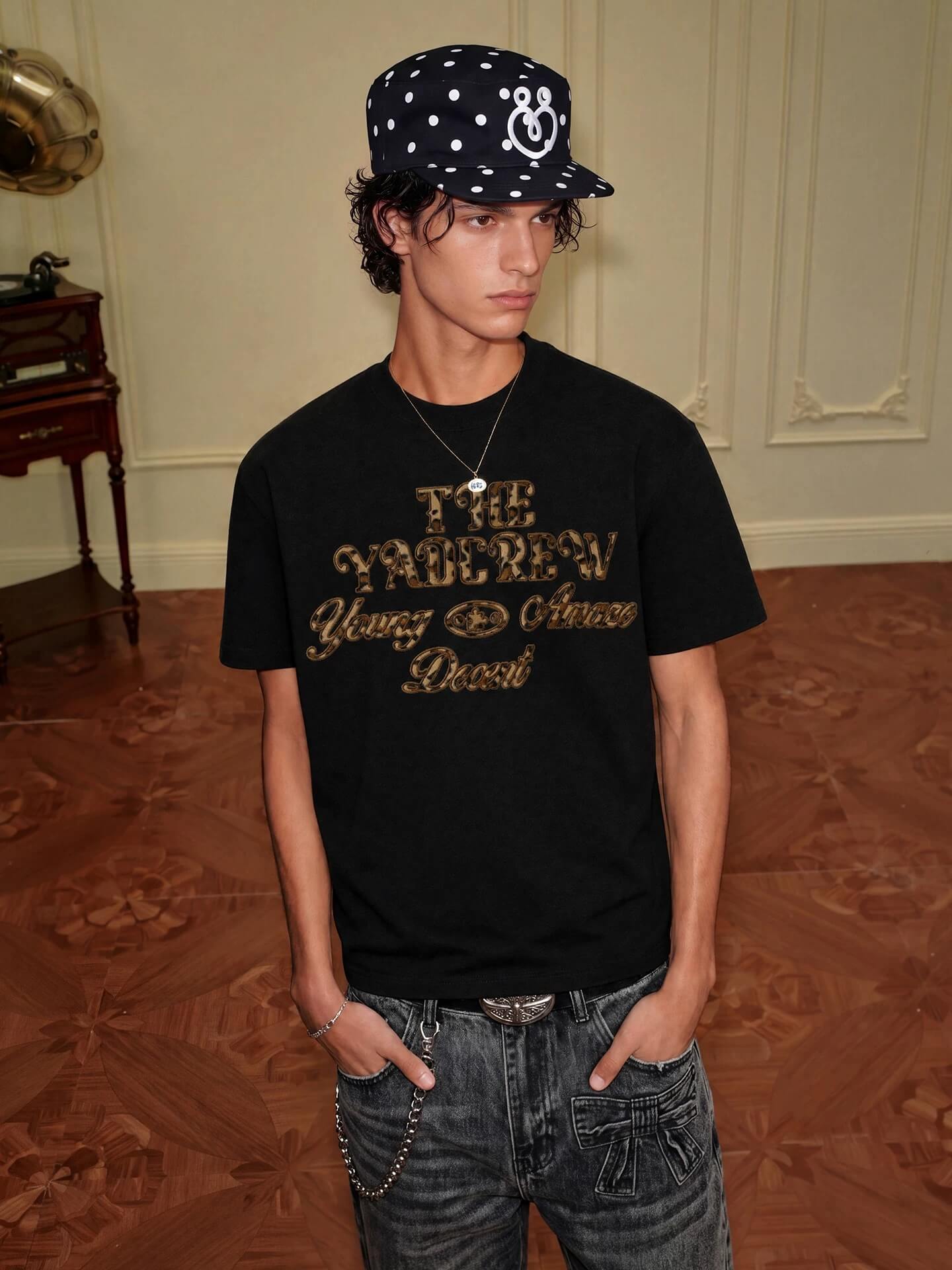 YADcrew Fuzzy Leopard Logo Patch Tee