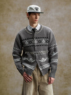 YADcrew Pearl Embellished Fair Isle Knit Crew Neck Cardigan