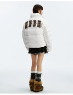 MEDM Leopard Collar Logo Patch Down Jacket