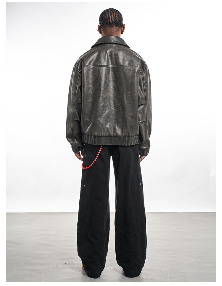 F3F Select Vintage PU Leather Zip Up Jacket