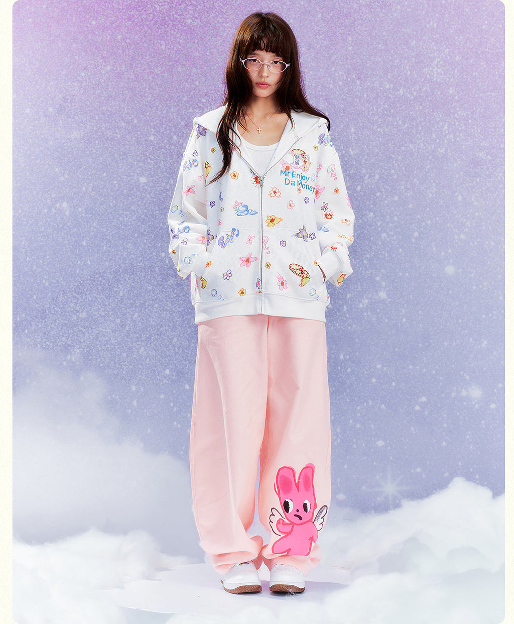 MEDM Graffiti Flower Full Print Zip Up Hoodie