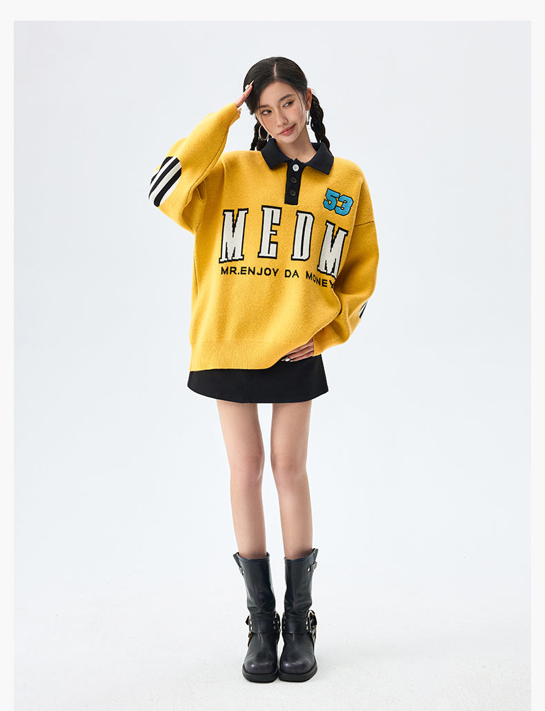 MEDM Patchwork Striped Elbow Knit Sweater