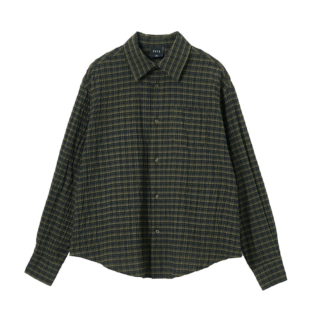 JHYQ Vintage Plaid Patchwork Long Sleeved Shirt