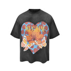 RUSURE Washed Butterfly Heart Print Tee