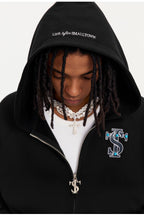 Small Town Kid Turquoise Studded Badge Embroidered Zip-Up Hoodie