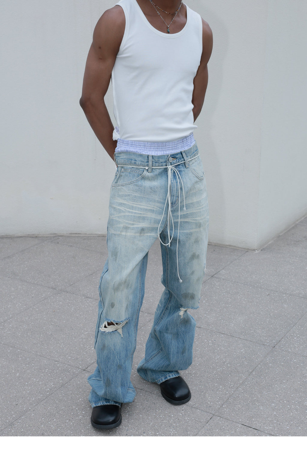 STEEPC Dirty Washed Faded Distressed Jeans