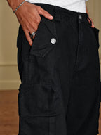 YADcrew Washed Double Pocket Wide Leg Cargo Pants