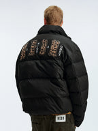 MEDM Leopard Collar Logo Patch Down Jacket