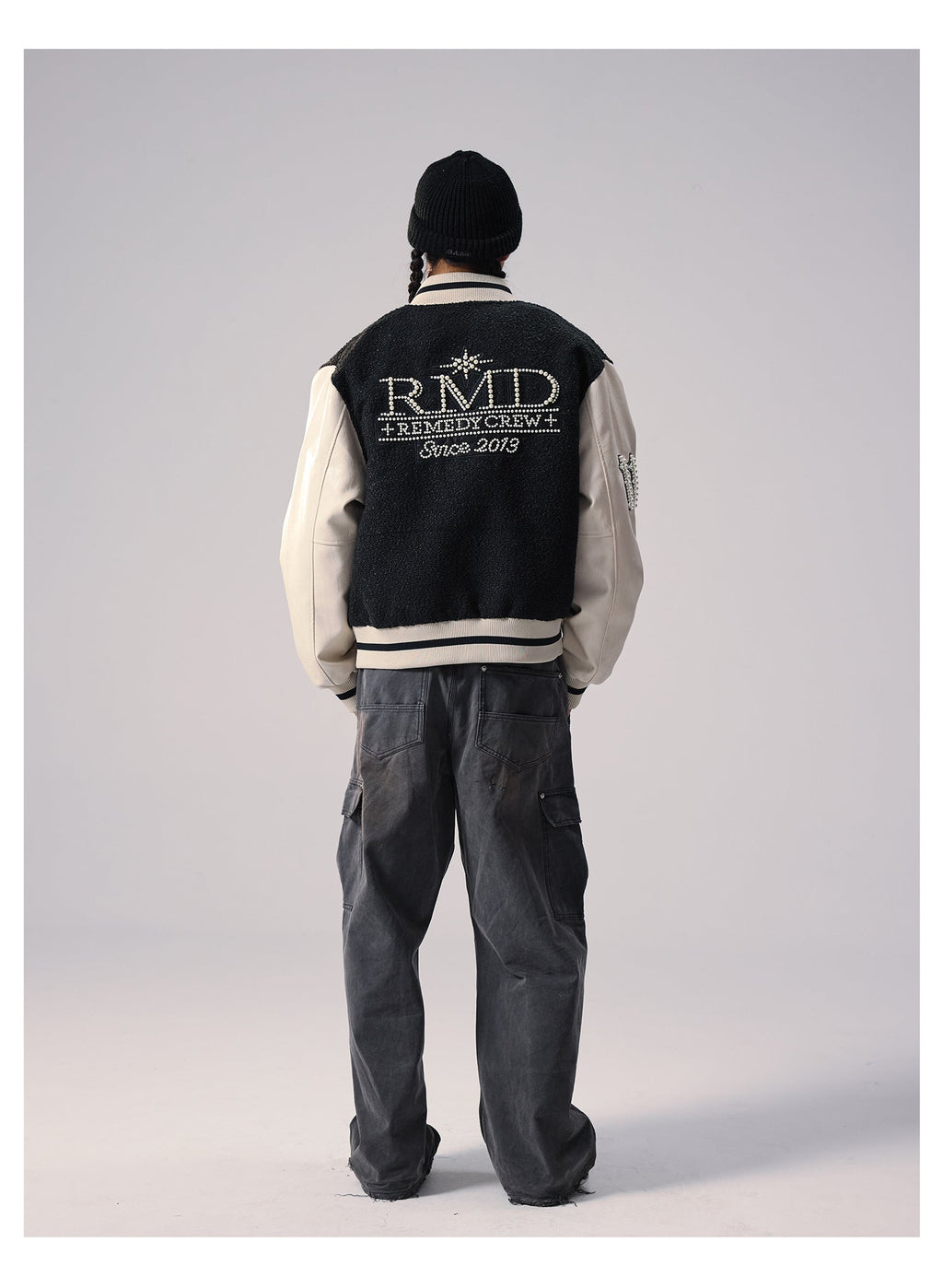 Remedy RMD Pearl Embroidered Leather Varsity Jacket