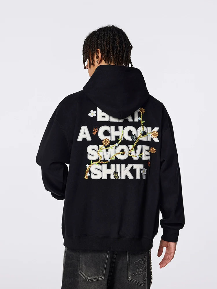 Achock Floral Patch Embroidered Zip Up Hoodie