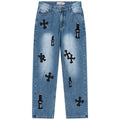 Harsh and Cruel Religious Candles Embroidered Denim