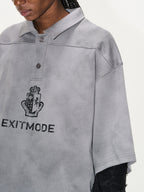 BLIND NO PLAN Cloud Shadow Distressed Dye Printed Polo