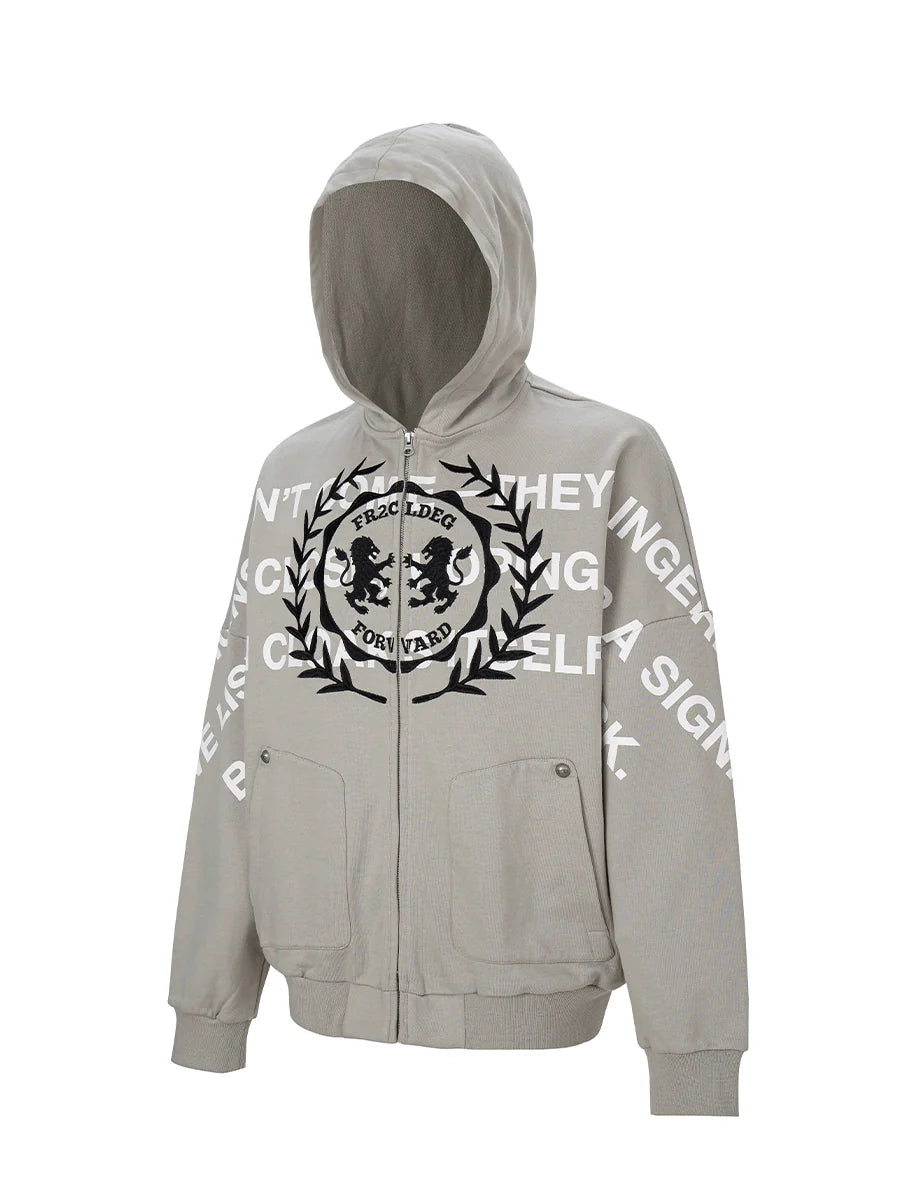 F2CE Embroidered Printed Zip Up Hoodie