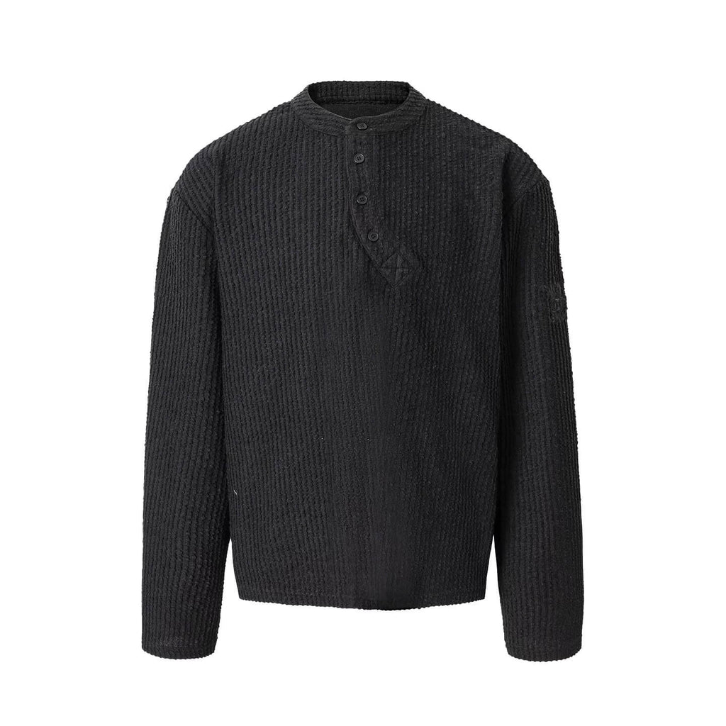 YADcrew Twisted Henley Pinstripe Long Sleeve Tee