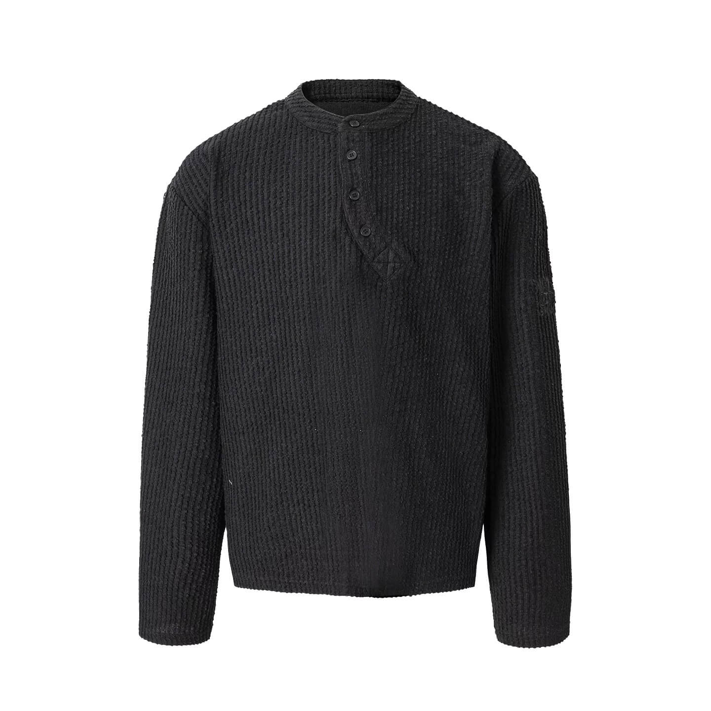 YADcrew Twisted Henley Pinstripe Long Sleeve Tee