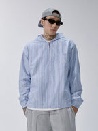 F2CE Striped Zip Up Hooded Shirt Jacket