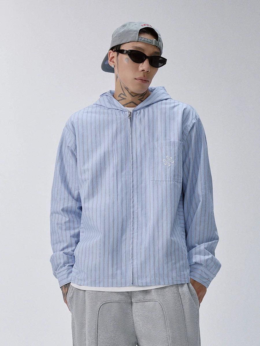 F2CE Striped Zip Up Hooded Shirt Jacket