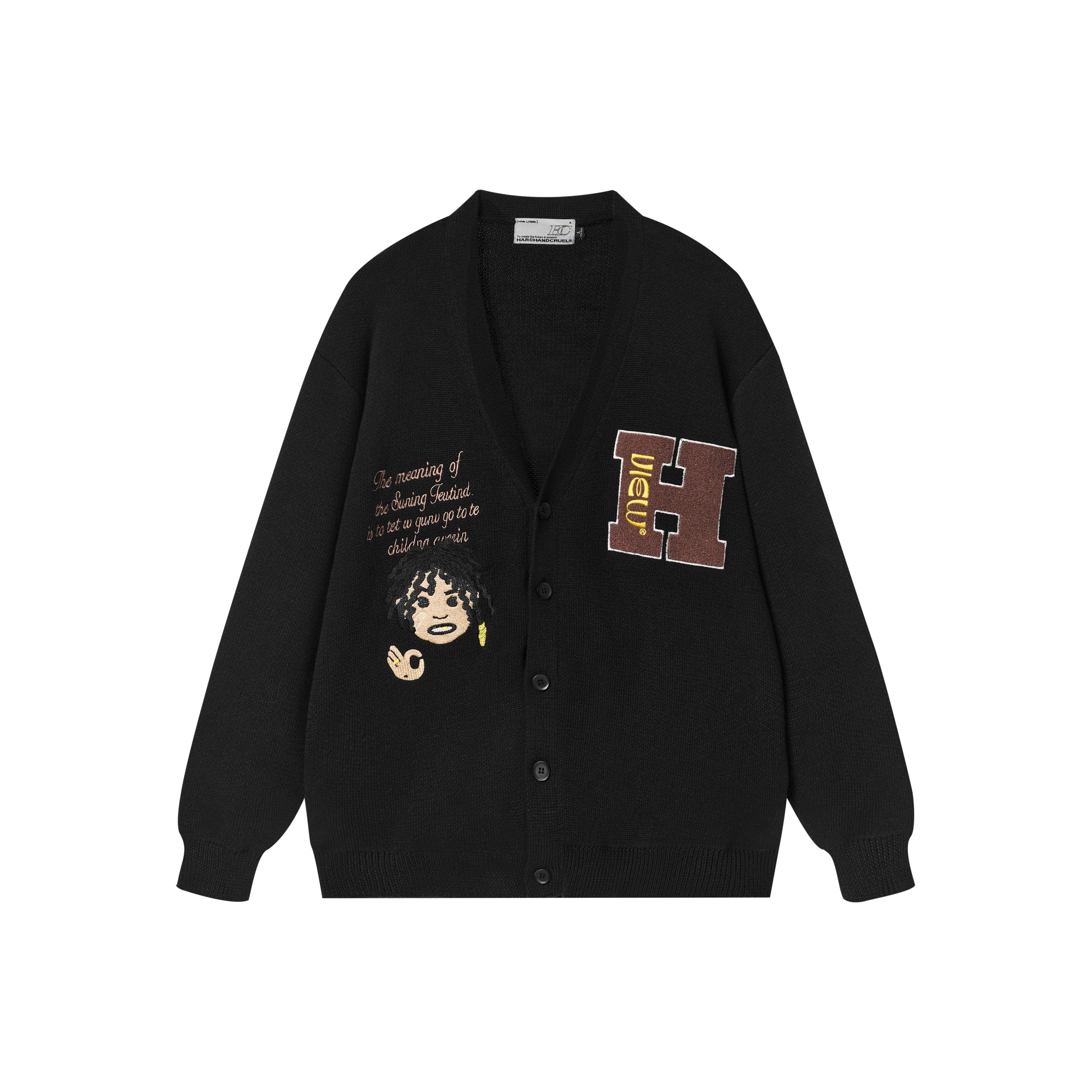 Harsh and Cruel Cartoon Face Knit Sweater Cardigan