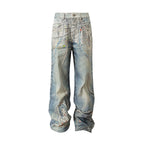 YADcrew Lace Color Bead Chain Photorealistic Print Jeans