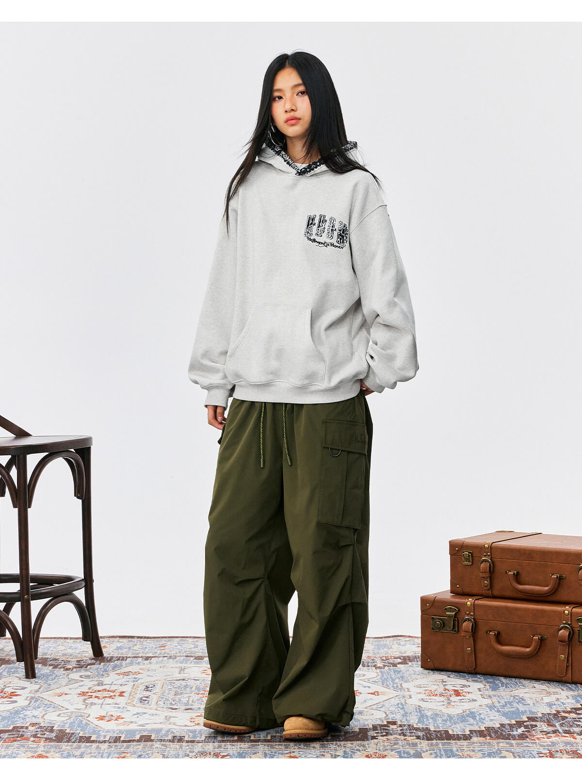 MEDM Ethnic Paisley Patch Embroidered Hoodie