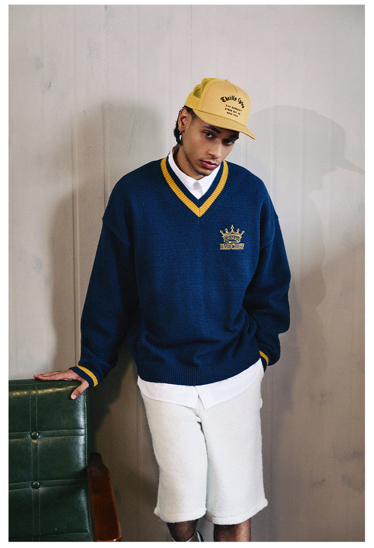 Remedy Embroidered V Neck Knit Sweater