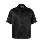 YADcrew Satin Embroidered Cuban Collar Short Sleeve Shirt