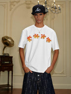 YADcrew Puzzle Piece Flame Rhinestone Tee
